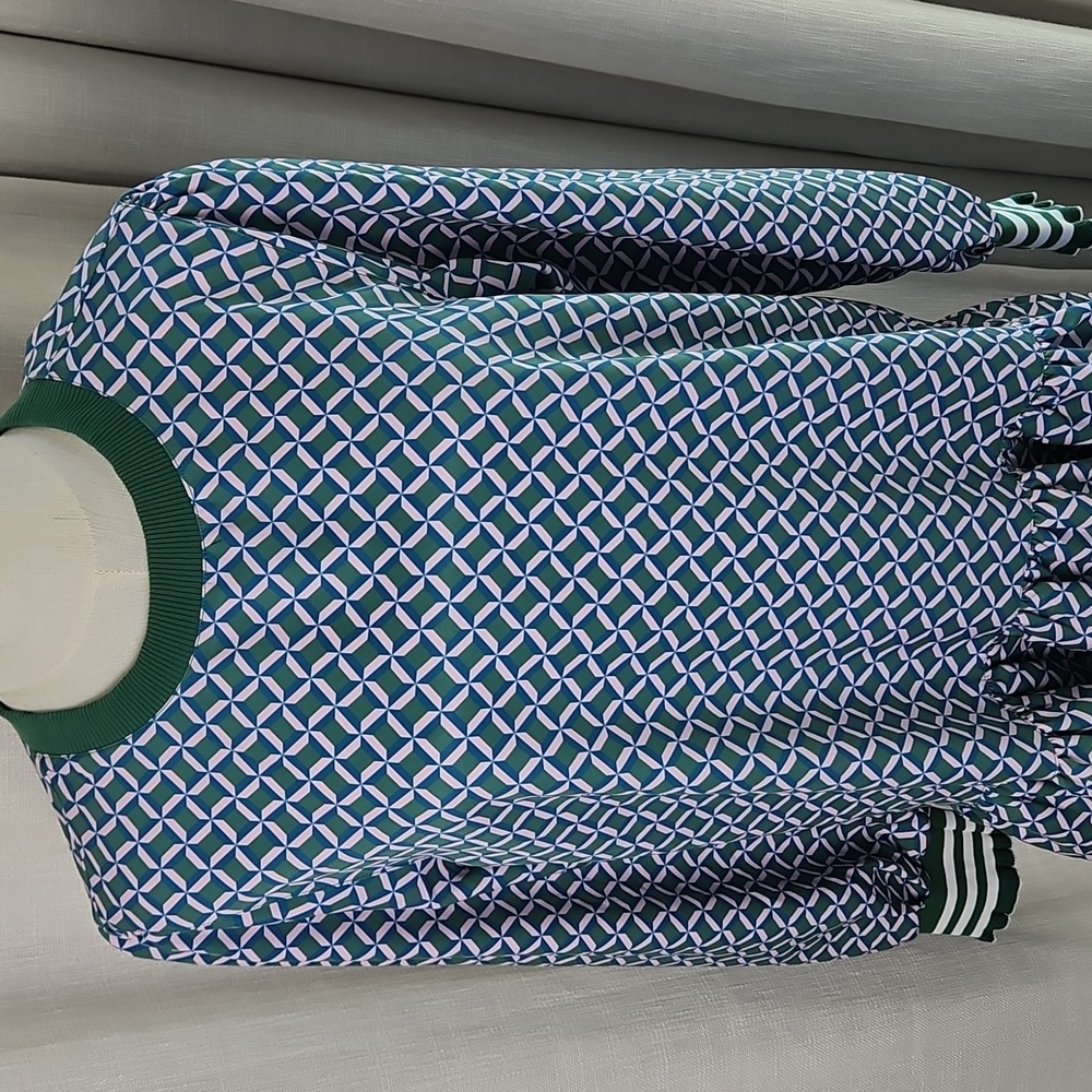 Addison Bay Long Sleeve Vine Dress: Geo Trelis- Green/Pink/Teal